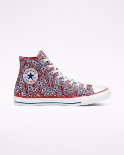 Converse Logo Play Chuck Taylor All Star Férfi Magasszárú Piros/Fehér/Kék | TDOSKRZ-HU